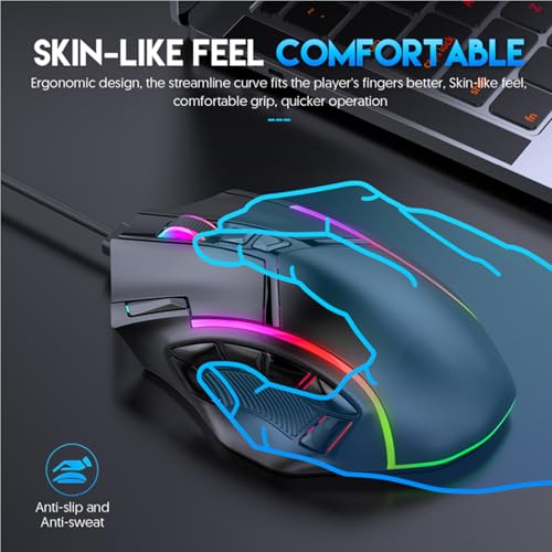 Fockety Gaming Mouse, Customizable Ergonomic Wired Gaming Mouse with RGB Lights 12 Key Macro Programmable USB Wired Optical for Computer Laptop