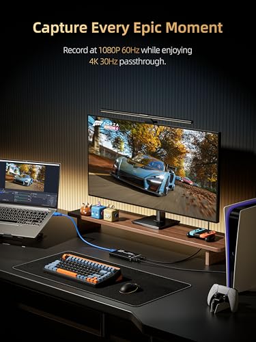 HDMI Capture Card, USB 3.0 1080P 60FPS Video Capture Card with HDMI Loop-Out & Mic Input, Low Latency Game Capture for Streaming, Compatible with PS5/PS4/Xbox/Switch/Camera, OBS Windows Mac - color: black
