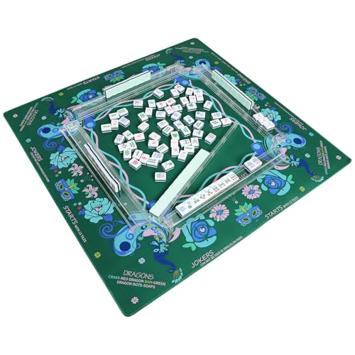 Jongyance Printed American Learning Mahjong Mat (33”x33”) with Black Carrying Bag, Anti-Slip, Noise-Reducing, Mahjong Table Mat for Mah-jongg, Poker, Board Games, Dominoes - color: Dark Green
