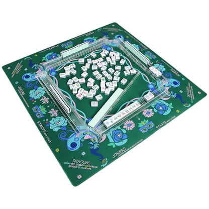 Jongyance Printed American Learning Mahjong Mat (33”x33”) with Black Carrying Bag, Anti-Slip, Noise-Reducing, Mahjong Table Mat for Mah-jongg, Poker, Board Games, Dominoes - color: Dark Green