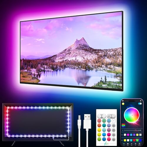 GIPOYENT TV LED Backlights, Music Sync LED TV Backlight, for 60-85 Inch TV, LED TV Light with Bluetooth Function - RGB Color Changing Light Strip for Home Theater (23ft) - size: 23FT for 60"-85"TV