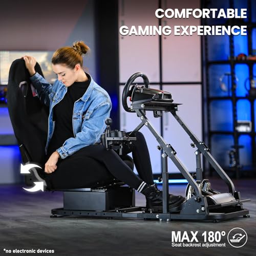 Marada Racing Simulator Cockpit with Black Seat Compatible with Logitech/Thrustmaster G29 G920 G923 T80 T150,Adjustable&Foldable Steering Wheel Stand,Wheel Pedals&Shifter Not Include