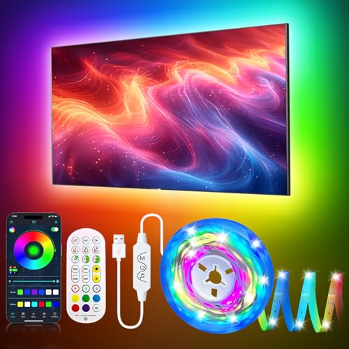 LED TV Backlight, 16.4ft RGBIC TV Backlight for 55-70 inch TV, Smart LED Light for TV with Bluetooth APP and Remote Control, Color Changing Colorful LED Light, Music Sync Function, 99+ Scene Modes - size: 16.4ft