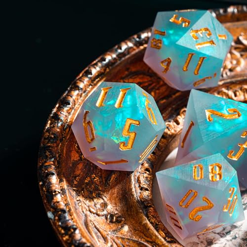 Cusdie Frosted Dice Sharp Edges DND Dice, 7 PCs D&D Dice, Handcrafted Polyhedral Dice Set, for Role Playing Game Pathfinder(Grey) - color: Grey