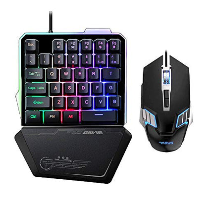 7KEYS One-Handed Gaming Keyboard RGB Backlit, 35 Keys Ergonomic Mini Keyboard with Wrist Rest, Half Keyboard for PC Gaming (Keypad Set)