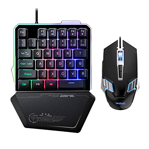 7KEYS One-Handed Gaming Keyboard RGB Backlit, 35 Keys Ergonomic Mini Keyboard with Wrist Rest, Half Keyboard for PC Gaming (Keypad Set)
