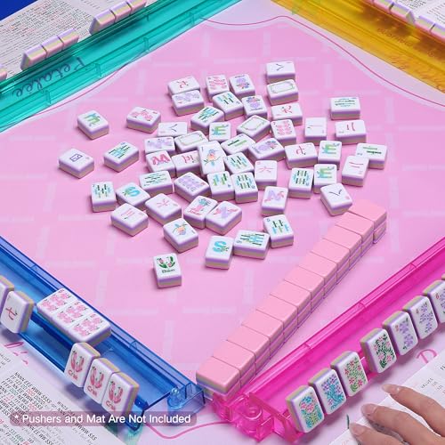 American Mahjong Tiles, Mahjong Travel Set, 160 Pink 4 Layer Mah Jong Game Tiles with Tile Bag, Gift-Ready Storage Box, 4 Dice with Pouch, Western Mah Jongg, Majong - color: Pink