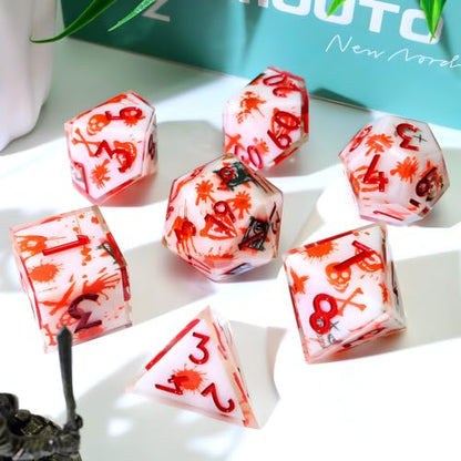 XENOLUX DND Dice Set - Polyhedral Resin Dice Set for Dungeons and Dragons, Macabre Blood Splatter Sharp Edge RPG Dice in Tin Box for Board Games (L6) - color: L6