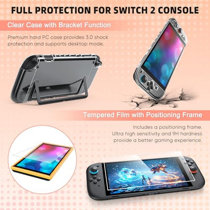 Switch 2 Accessories Bundle, 30-in-1 Kit for Nintendo Switch 2, Blue | Carrying Case, Controller Charger Dock, Grips for JoyCon, Steering Wheels, Wrist &Leg Strap, Switch 2 Console Protective Case - color: Blue (30Pcs)