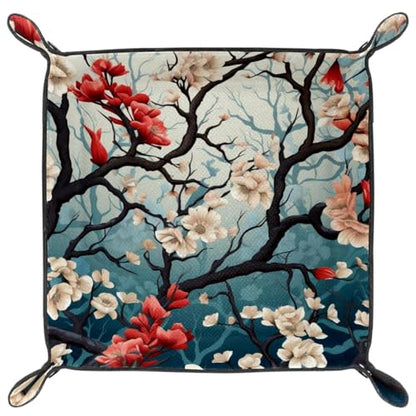 Cherry Blossoms Dice Tray PU Leather Dice Rolling Tray Folding Dice Holder for Dice Games, Like RPG, DND and Other Table Games - color: Multi 3