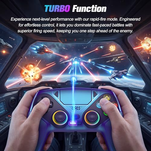 Gamrombo LED Wireless Controller for PS5, Compatible with PS5 Pro/Slim/PC, Dual Vibration, Marco/Turbo Function, 3.5mm Audio Jack (Chromatic Blue) - color: RGB