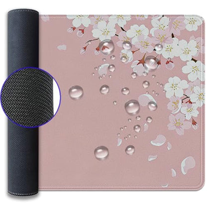 Pink Cherry Blossom Large Mouse Pad Desk Mat, 27.5x11.8in Japanese Sakura Floral Extended Keyboard Mousepad with Stitched Edges, Non-Slip Waterproof Rubber Base for Office, Computer & Laptop - color: Pink Cherry Blossoms