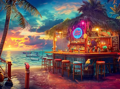1000 Piece Jigsaw Puzzle for Adults - Beach Bar at Sunset - Challenging Puzzle Perfect for Game Nights - 1000 Piece Puzzle for Adults. 20x27 inches(Island Escape) - color: Island Escape