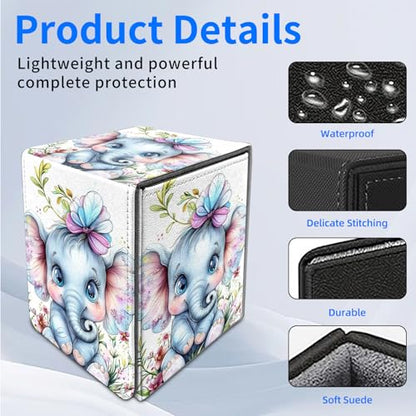 for MTG Deck Box, Commander Deck Case Fits 100 Double Sleeved Cards, PU Leather Storage Box, Compatible with Magic/TCG/PTCG/EDH/Sport Cards,Baby elephant - color: Baby elephant