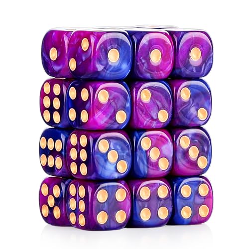 24 of Pack 16MM 6 Sided Dice Set,Two Colours D6 Game Dice Set, 6 Sided Standard Dices for Yahtzee, Bunco or Teaching Math,with Portable Dice Pouch(Purple and Blue) - color: 16mm Purple and Blue