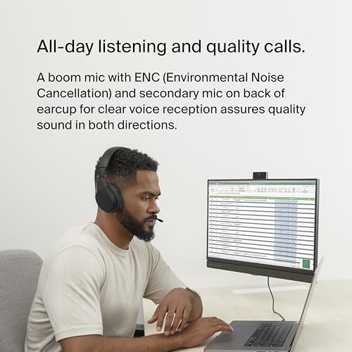 Belkin SoundForm Adapt Wireless Headset, Boom Mic, 45H Battery | Over-ear headphones, foldable design, USB-C and 3.5mm wired option, work calls, gaming, travel, office