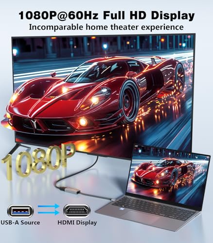USB to HDMI Adapter,[Gold-Plated & Metal Shell] USB A Male to HDMI Female Convert for Monitors,USB 3.0 to HDMI Support Windows,mac OS - Driver Installation Required - size: 5.9inch