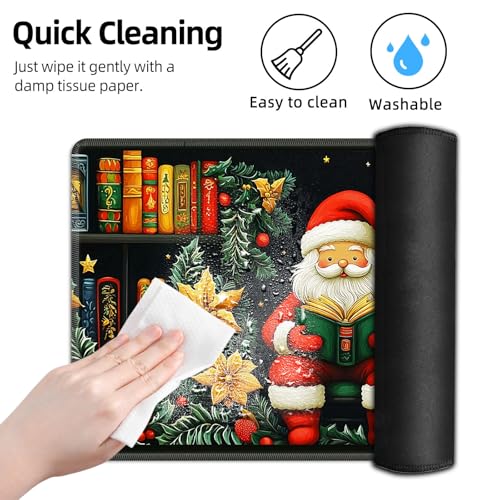 for MTG Playmat TCG Card Game Mat with Stitched Edges,Board Game Mats Non-Slip Waterproof Rubber Base 24 x 14 inch for CCG RPG DTCG Trading Card,Santa Reading Books - color: Santa Reading Books