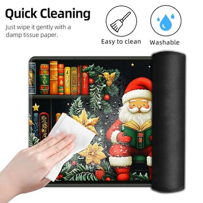 for MTG Playmat TCG Card Game Mat with Stitched Edges,Board Game Mats Non-Slip Waterproof Rubber Base 24 x 14 inch for CCG RPG DTCG Trading Card,Santa Reading Books - color: Santa Reading Books