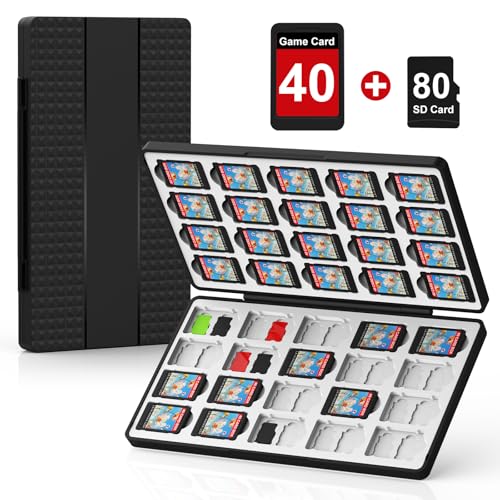 Switch Game Case Compatible with All Models, 40 Cards & 80 SD Card Slots | PC material, with a Silicone Lining and an Automatic Magnetic Closure, the Card Slots are a 1:1 Match for the Original Cards