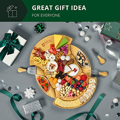 ROYAL CRAFT WOOD Large Round Cheese Board and Knife Set - Charcuterie Board, Bamboo Cheese Board Set, Cheese Tray Set, Wooden Cheese Plate Set 13.7 Inch - style: 2-4 Guests