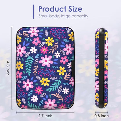 Credit Card Holder Small, Cute Floral Flowers RFID Blocking Wallet Business Travel Metal Slim Mini Aluminum Hard Case for Women Men - color: Cute Floral Flowers