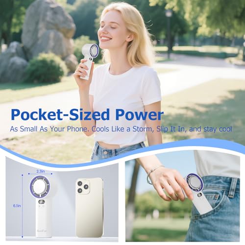 HandFan 5200mAh Portable Handheld Turbo Fan, 13000RPM Powerful Cooling Ice Fan, Mini Hand Fan Rechargeable, 100 Speeds Adjustable, Digital Display, Pocket Fans for Travel Beach Outdoors(White) - color: White