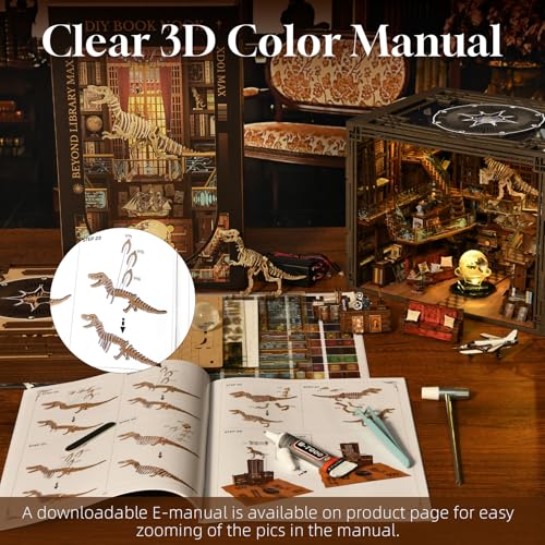 MiniCity Beyond Library Book Nook Kit, Wooden Miniature House with LED | 1074-piece wood/paper/plastic kit with LED and dust cover; glue/tools included; 8-10 hr build for shelf decor, ages 14+. - style: Beyond Library Max