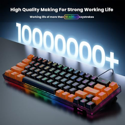 GEODMAER 65% Gaming Keyboard, LED Backlit Mini Wired Keyboard, Ultra-Compact Anti-Ghosting No-Conflict 68 Keys Membrane Gaming Wired Keyboard for PC Laptop Windows Gamer(Black-Orange) - color: Black-Orange