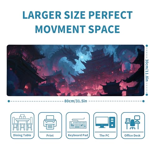 Huge Dragon Mouse Pad Abstract 31.5x11.8 Inch Table Pad Cute Desk Accessories Non-Slip Rubber Base Large Mousepad Stitched Edges Keyboard Mouse Mat Desk Pad for Office and Home - color: Dragon