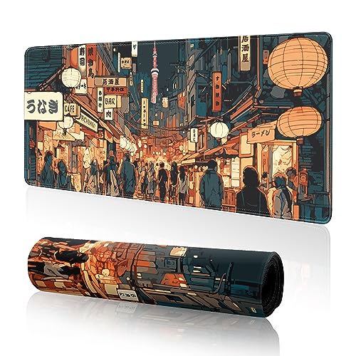 Japanese Street Gaming Mouse Pad Large,Anime Mouse Pad Gaming Mouse Mat Desk Pad,31.5 x 11.8 Desk Mat Anime Mouse Pads for Desk,Extended Keyboard Mousepad with Non-Slip Base and Stitched Edge - color: Japanese Street