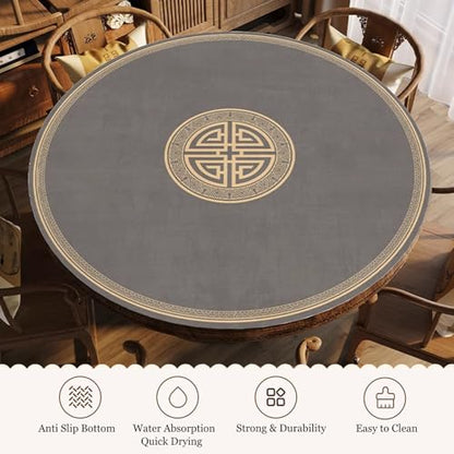 Brown Round Mahjong Mat with Carrying Bag, Anti Slip Noise Reduction Poker Card Board Tile Games Polyester Table Cover(Brown-3,39.37x39.37 in) - color: Brown-3, size: 39.37x39.37 in