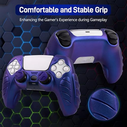 Ergonomic Soft Grip Skin for PS5 Controller, Anti-Slip Silicone Chameleon Controller Cover for PlayStation 5 with 6 Thumb Grips Accessories Set (Chroma Indigo) - color: Chroma Indigo