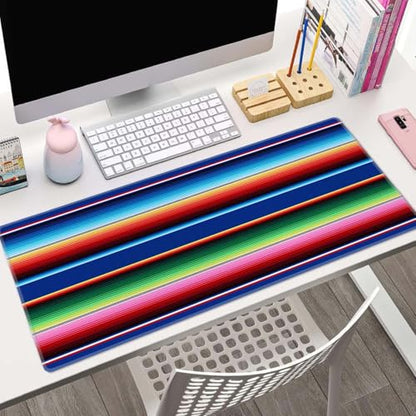 Desk Pad, XL Extended Large Gaming Mouse Pad 31.5 x 11.8 Inch, Waterproof Mousepad with Stitched Edge, Non-Slip Computer Keyboard Laptop Mat for Women Men Office Work, Mexican Fabric Pattern - color: Mexican Fabric Pattern