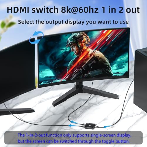 HDMI 2.1 Switch 2 in 1 Out 8K@60Hz, 4K@144Hz, Bi-Directional, Touch Control, VRR, Dynamic HDR, HDCP 2.3, 48Gbps, Zero Lag for PS5/Xbox Series X/Apple TV 8K/Roku Ultra/Fire Stick 8K Max