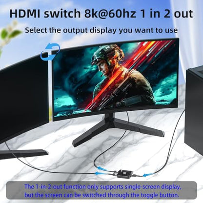 HDMI 2.1 Switch 2 in 1 Out 8K@60Hz, 4K@144Hz, Bi-Directional, Touch Control, VRR, Dynamic HDR, HDCP 2.3, 48Gbps, Zero Lag for PS5/Xbox Series X/Apple TV 8K/Roku Ultra/Fire Stick 8K Max