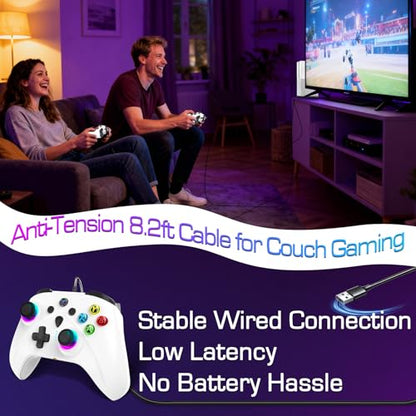 UGAME Wired Xbox Controller for X Box Series X S One PC PS4 Switch, Gaming Control Controllers with 1000Hz Polling Rate No Drift Stick, Custom Paddles Turbo Remote, RGB Light White Gamepad