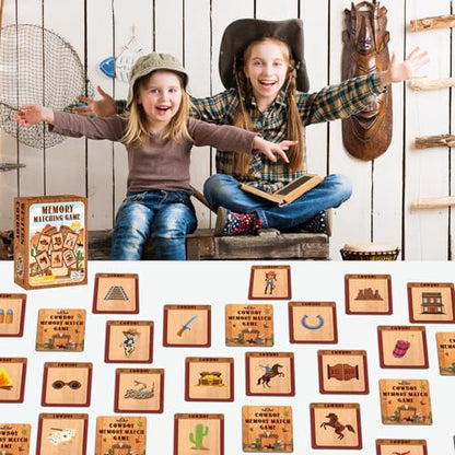 gisgfim 100 PCS Memory Matching Game Cowboy Concentration Memory Card Games for Kids Educational A Fun & Fast Western Party Favor Wild West Theme Matching Games - style: Western Cowboy