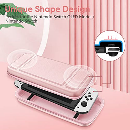 FINTIE Carrying Case for Nintendo Switch OLED Model 2021/Switch 2017, [Shockproof] Hard Shell Protective Cover Travel Bag with 10 Game Card Slots & Inner Pocket - color: Rose Gold