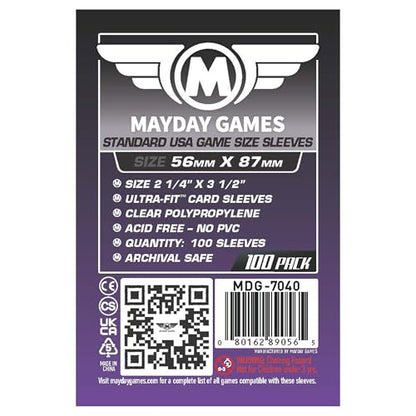 Mayday Games Standard USA Card Sleeves 56x87mm - Purple Label Clear Perfect Fit Card Sleeves and K-Pop Photo Cards, 40 Micron, 100 Per Pack - MDG-7040