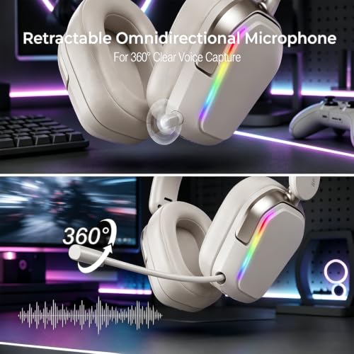 RK ROYAL KLUDGE HG101 V2 Wireless Gaming Headset, 2.4G/Bluetooth 6.0/3.5mm Wired Headphones, 7.1 Surround Sound, 40mm Drivers, Memory Foam Cushions, Works with Xbox, PS4/5, PC, Switch, Platinum Grey - color: Platinum Grey