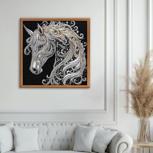 PICKFORU Horse 1000 Piece Puzzle for Adults, Diamond Horse Jigsaw Puzzles Line Art, Challenging Hard Animal Puzzle as Home Decor - style: Diamond Horse