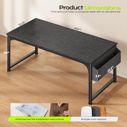 DurayLoly 63 x 24 inch Large Gaming Desk, 24mm Thick Desktop with RGB LED, Computer Desk with Built-in Power Outlets, Detachable Stand, 150LBS Heavy Duty, Ultimate Desk for Pro Gamers, Black - color: Black, size: 63 Inch