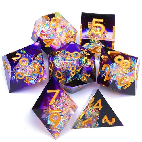 Resin dice Set, Dungeons and Dragons polyhedral DND dice Set, Suitable for Role-Playing Game RPG Explorer Magic: The Gathering Pioneer Game DND dice Set (7 Pieces) - color: Resin-dream Purple