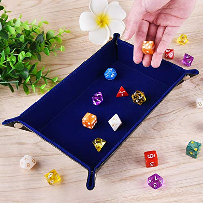 SIQUK Double Sided Dice Tray, Folding Rectangle PU Leather and Dark Blue Velvet Dice Holder - color: Dark Blue