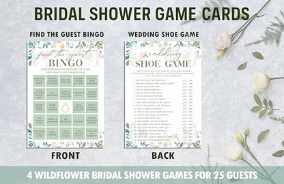 Wildflower Bridal Shower Games Set, 4 Games Includes Over Or Under, Advice for The Bride, Wedding Shoe Game, Find The Guest Bingo, 50 Double-Sided Cards, Wedding Party Supplies -03 - style: 4 Games Set-03