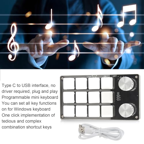 One Handed Macro Mechanical Keyboard, 12 Key Mini Keyboard | Programmable Macro Keyboard, Usb-C Portable Mini Keypad For Office, Cad, Obs, Music Daw, Computer Accessories - color: Black White