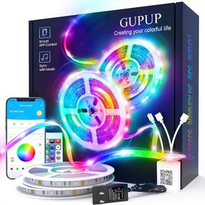 GUPUP 50 FT LED Strip Lights,Bluetooth LED Lighting for Bedroom, Color Changing Light Strip with Music Sync, Phone Controller and IR Remote(APP+Remote +Mic) | Color Changing Light Strip with Music Sync, Phone Controller and IR Remote(APP+Remote +Mic) - si