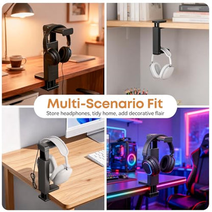 Headphone Stand & Hanger for Desk, 2 in 1 Above & Under Desk Gaming Headset Holder Mount with Height Adjustable & Rotating Clamp, Dual-sided Anti-slip Pad Earphone Rack with Clamp Headset Stand - size: 1 Hooks