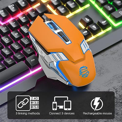 Bluetooth Gaming Mouse, RGB Rechargeable USB Wireless Mouse, Quiet Click, LED Backlit, Ergonomic, with Side Button, 6 Button, DPI Adjustable, Computer Mice for Laptop PC MacBook Chromebook - Orange - color: orange